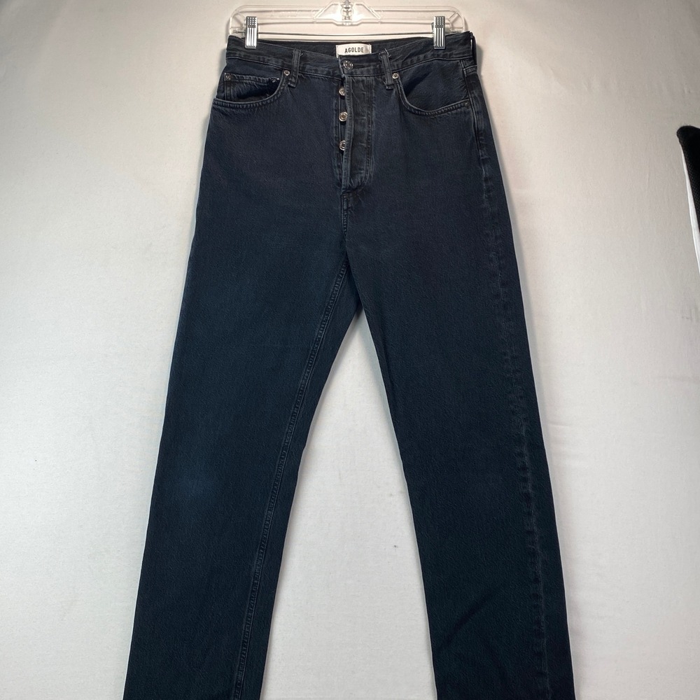 AGOLDE 90s Pinch Waist Jeans Women 27 Black Regenerative Cotton Button Fly High
